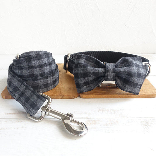 Plaid Bow Tie Collar with Leash