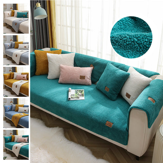 Modern Solid Color Winter Lamb Wool Sofa Cover